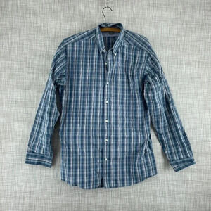 Eddie Bauer Cotton Plaid Shirt Long Sleeve Button Down Mens L Blue 4057